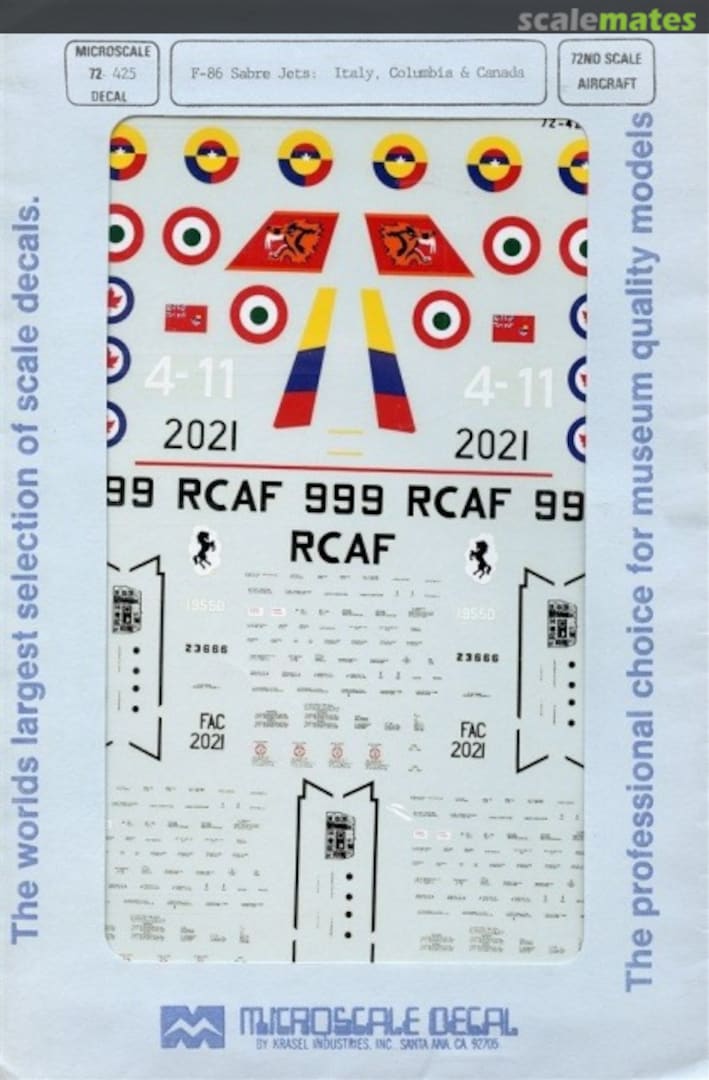 Boxart F-86 Sabre Jets: Italy, Colombia, & Canada 72-425 Microscale