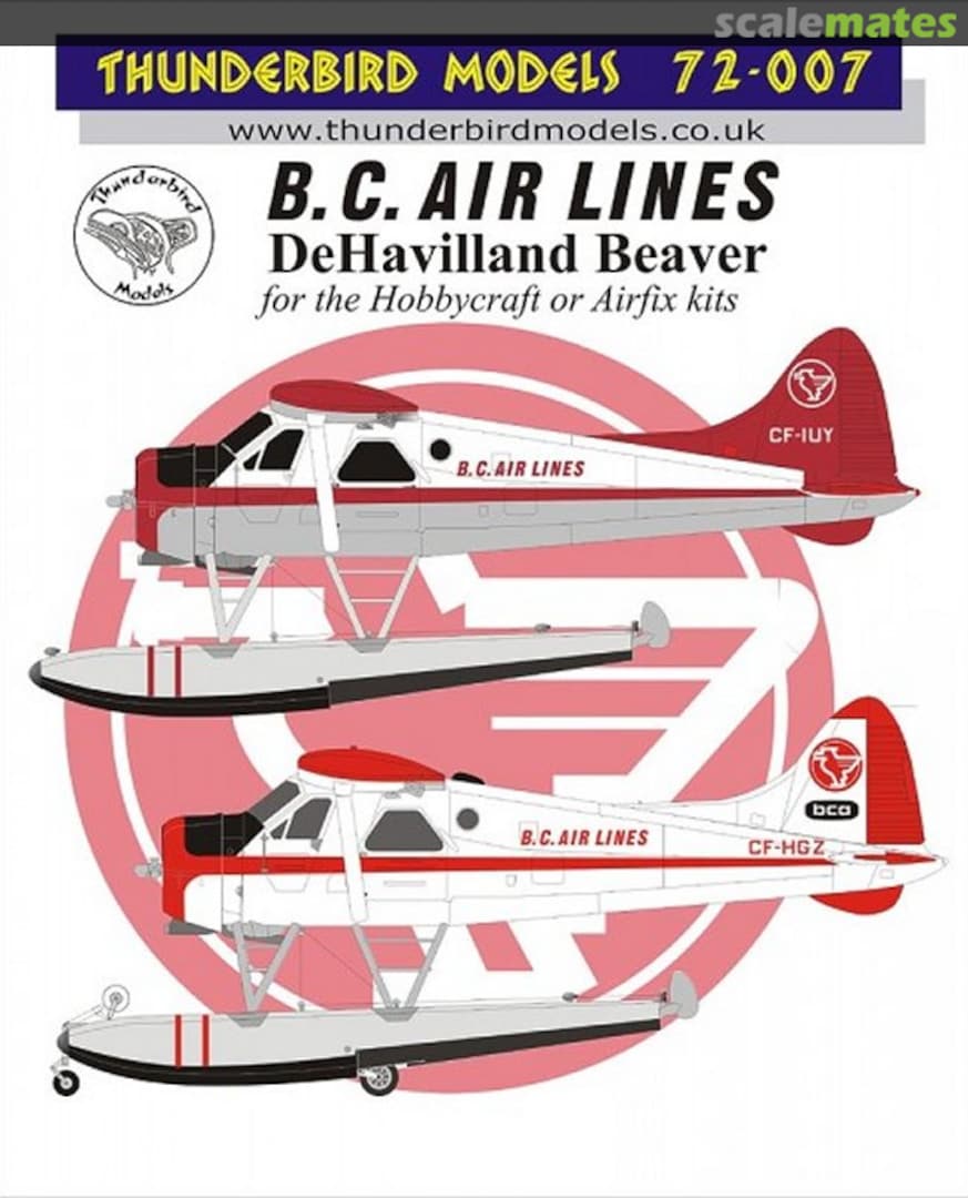 Boxart BC Air Lines De Havilland Beaver 72-007 Thunderbird Models