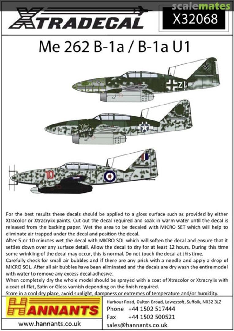 Boxart Messerschmitt Me 262 B-1a/B-1a U1 X32068 Xtradecal