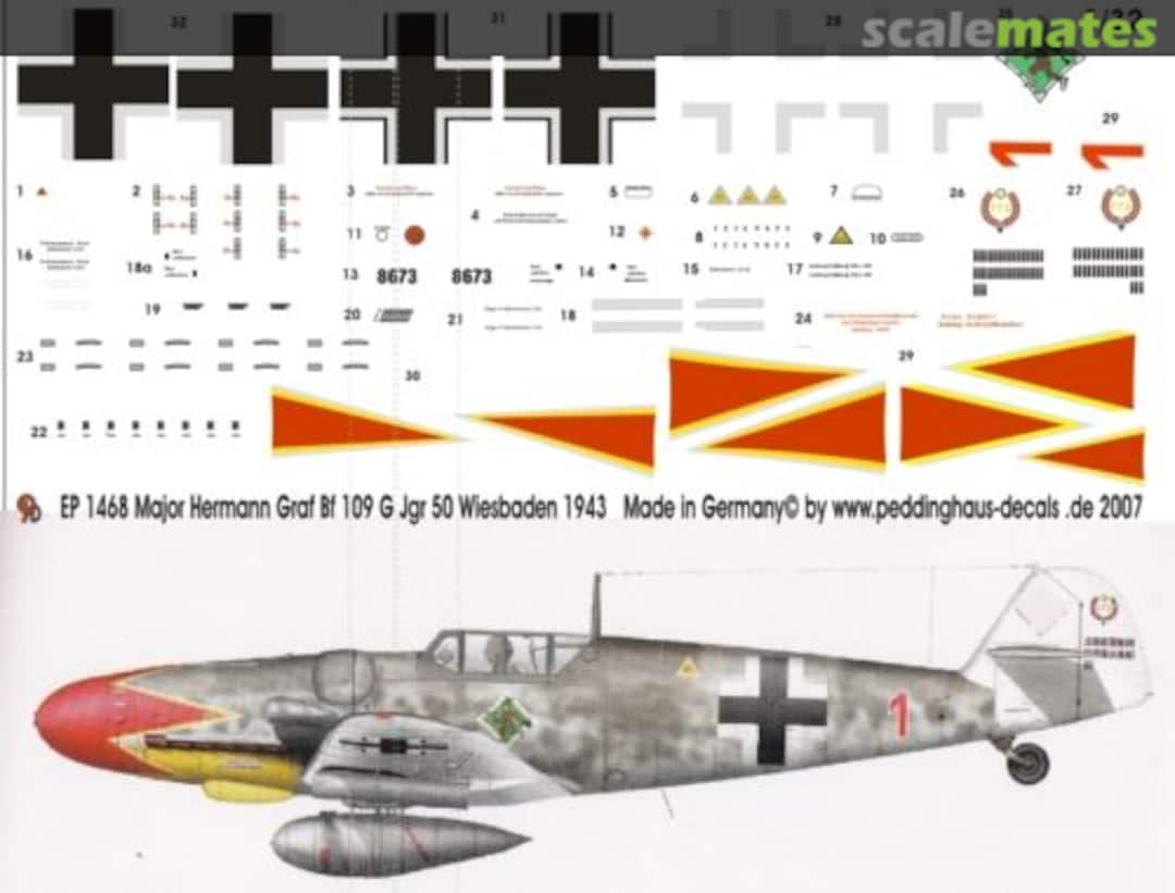 Boxart Hermann Graf Bf 109 G JGr.50 Wiesbaden 1943 EP 1468 Peddinghaus-Decals