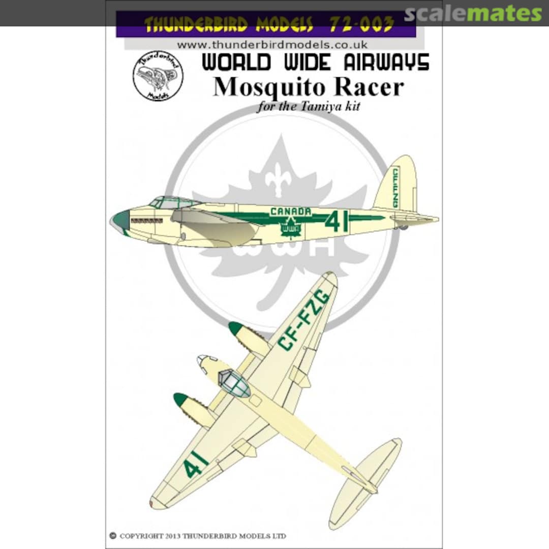 Boxart World Wide Airways Mosquito Racer 72-003 Thunderbird Models