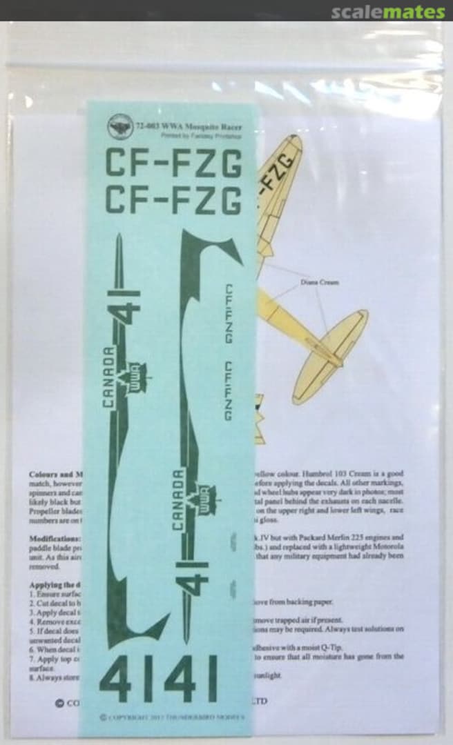 Contents World Wide Airways Mosquito Racer 72-003 Thunderbird Models