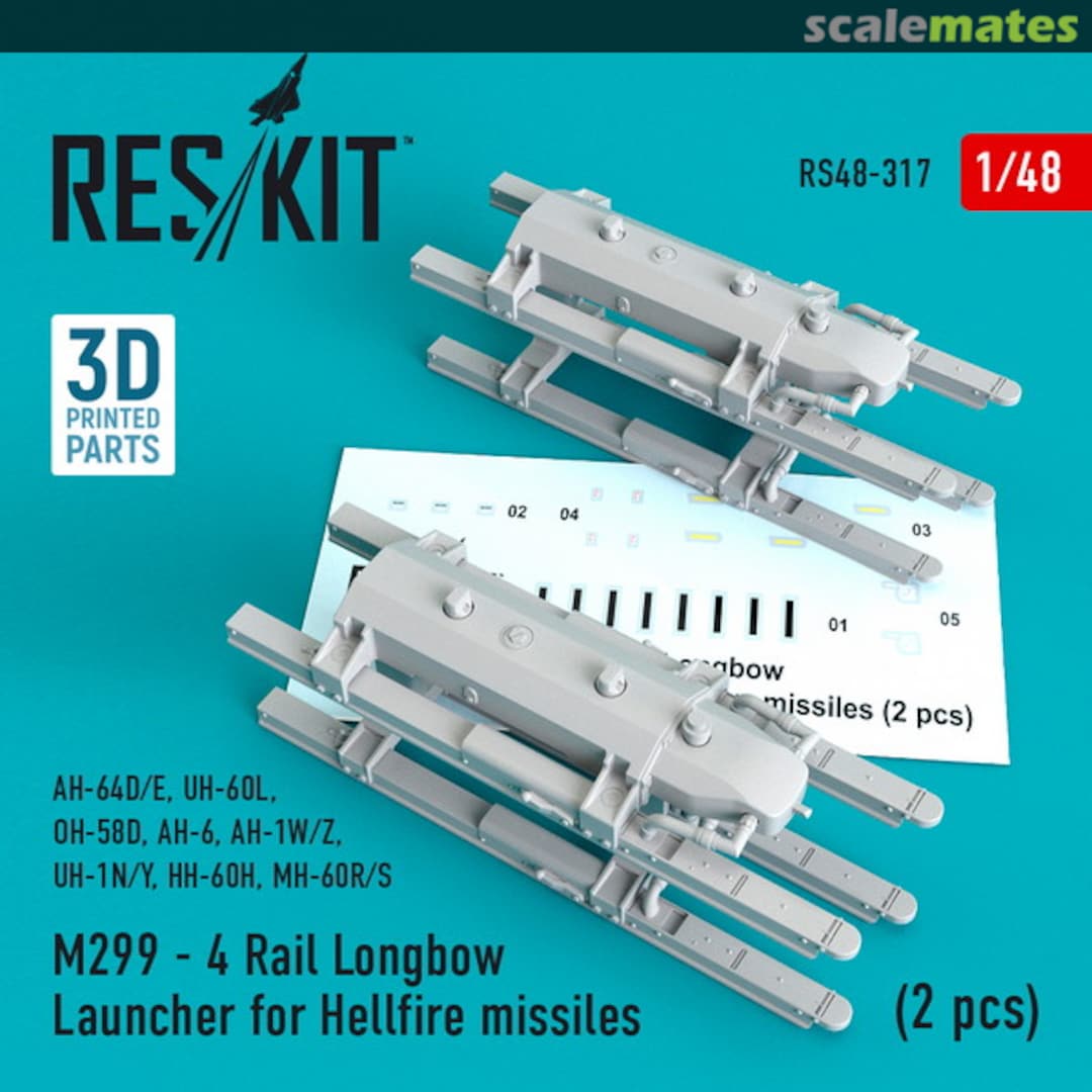 Boxart M299 - 4 Rail Longbow Launcher for Hellfire missiles (2 pcs) (AH-64D/E, UH-60L, OH-58D, AH-6, AH-1W/Z, UH-1N/Y, HH-60H, MH-60R/S) RS48-0317 ResKit