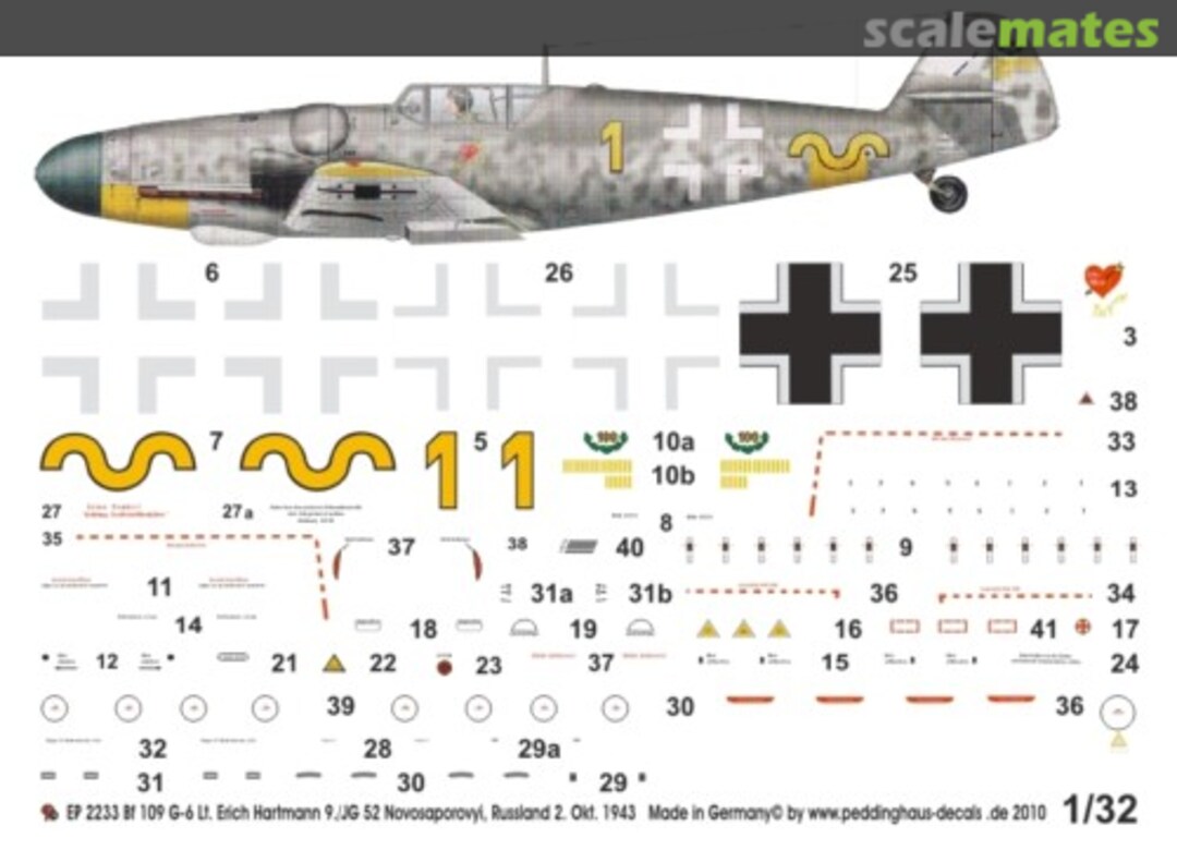 Boxart Bf 109 G-6 Lt. Erich Hartmann 9./JG 52 Novosaporovyi Russland Okt 43 EP 2233 Peddinghaus-Decals