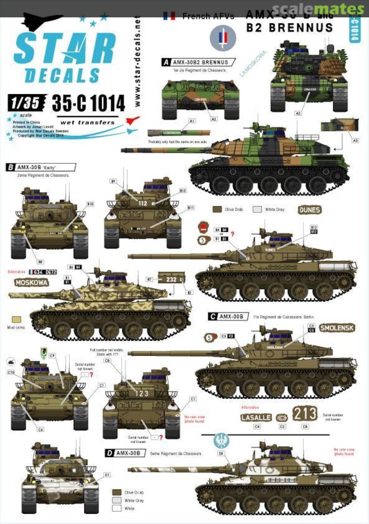 Boxart French AFVs - AMX-30 B and B2 BRENNUS 35-C1014 Star Decals