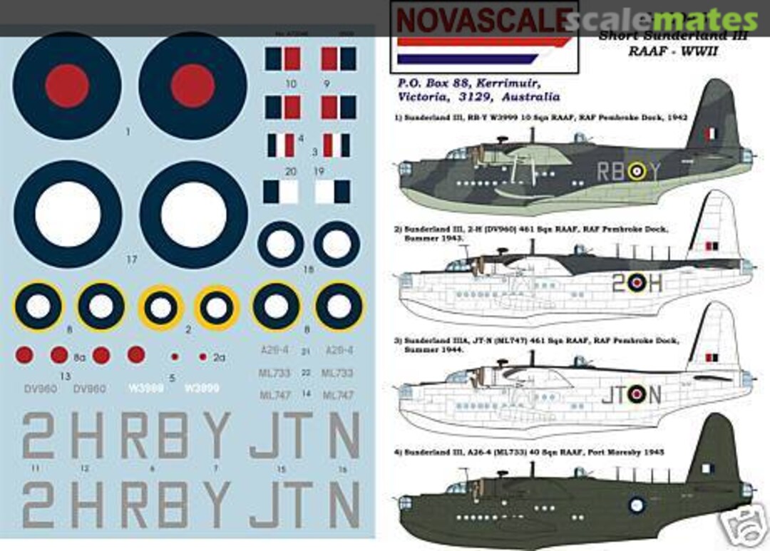 Boxart Short Sunderland - RAAF WWII Decals N-72046 Novascale