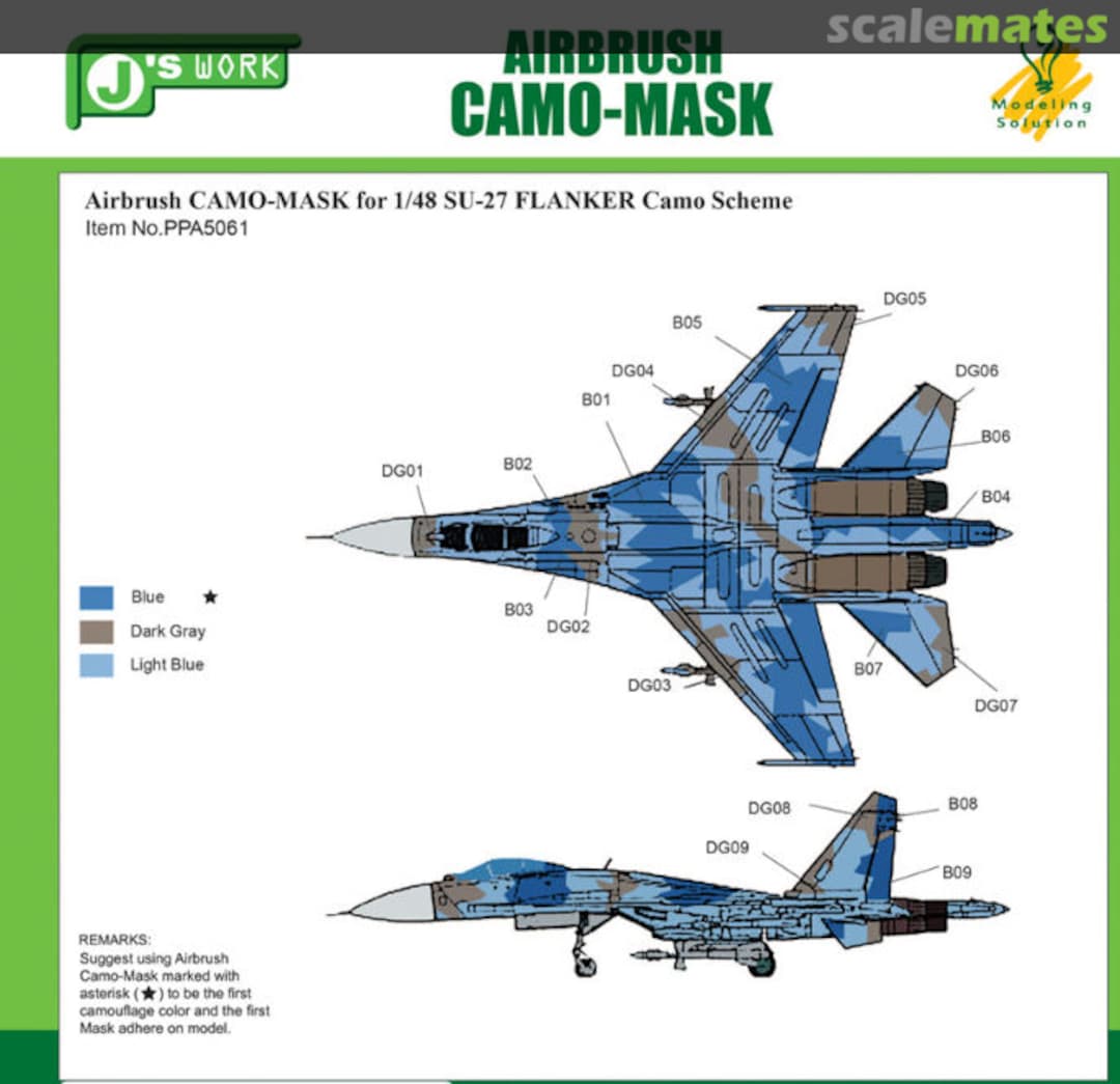 Boxart Airbrush CAMO-MASK for 1/48 SU-27 FLANKER Camo PPA5061 J's Work