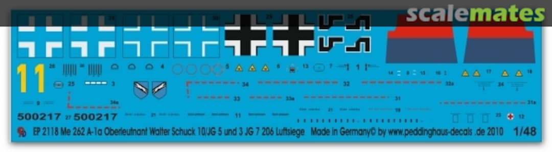 Boxart Me 262A1a Oblt. Walter Schuck 10./JG 5 & 3./JG 7 EP 2118 Peddinghaus-Decals