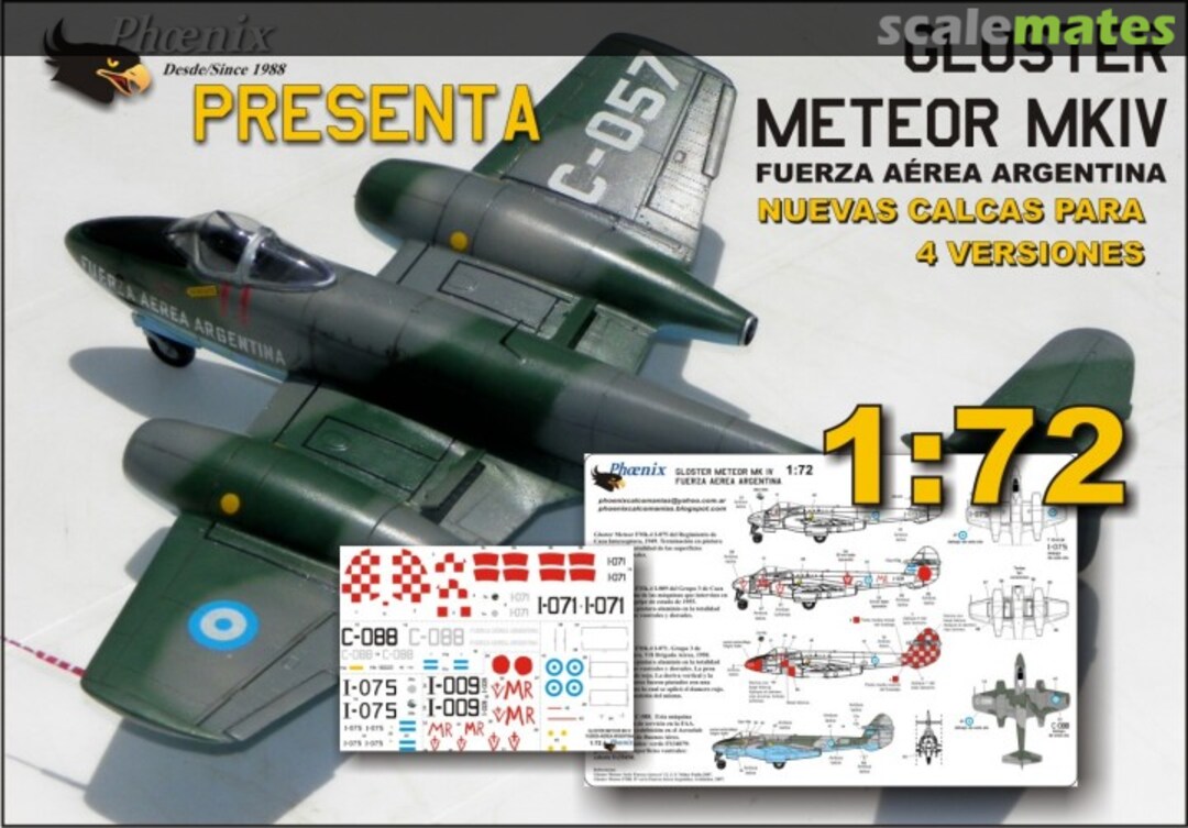 Boxart Gloster Meteor Mk4 Fuerza Aérea Argentina unknown Phoenix Calcomanias