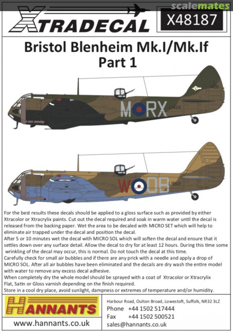 Boxart Bristol Blenheim Mk.I/Mk.If Part 1 X48187 Xtradecal