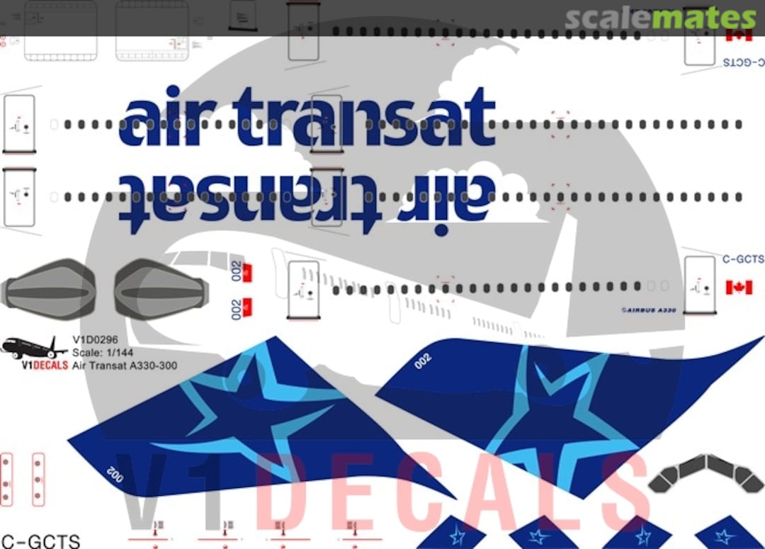 Boxart Air Transat Airbus A330-300 V1D0296-144 V1 Decals