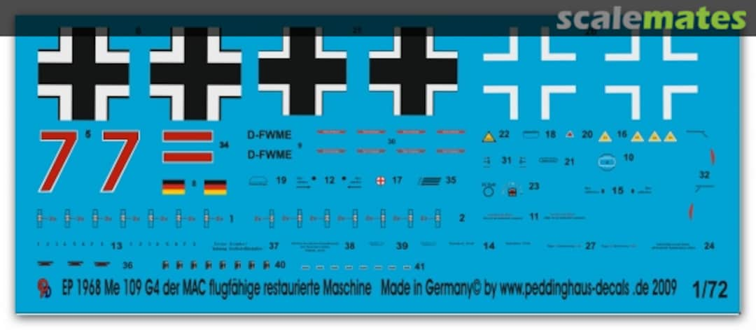 Boxart Bf109G4 MAC Restored Aircraft EP 1968 Peddinghaus-Decals