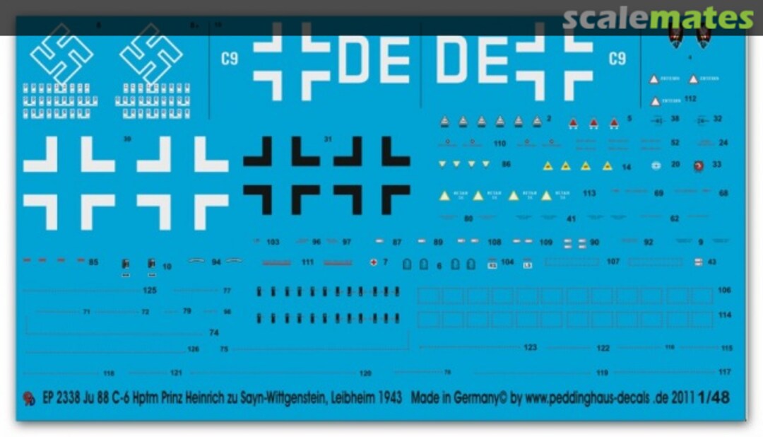 Boxart Ju 88 C-6 Hptm Prinz Heinrich zu Sayn-Wittgenstein IV/ NJG 5 Leipheim 1943 EP 2338 Peddinghaus-Decals