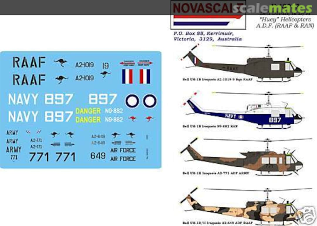 Boxart Bell UH-1B & D/H "Huey" Helicopters A.D.F. (RAAF & RAN) N-48063 Novascale