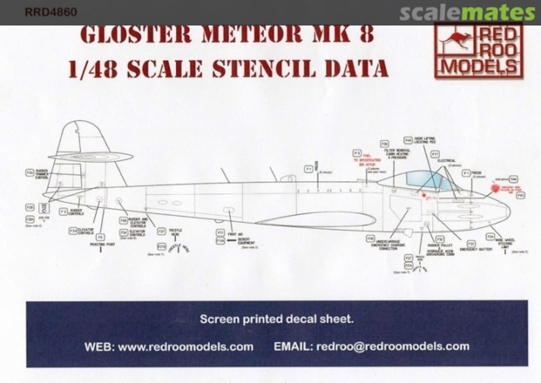 Boxart Gloster Meteor MK.8 Stencil Data RRD4860 Red Roo Models