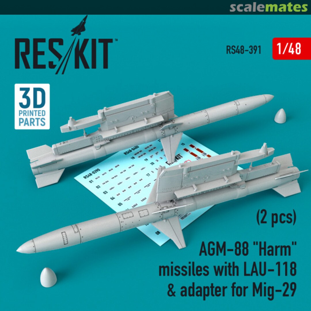 Boxart AGM-88 "Harm" missiles with LAU-118 & adapter for Mikoyan MiG-29 RS48-391 ResKit