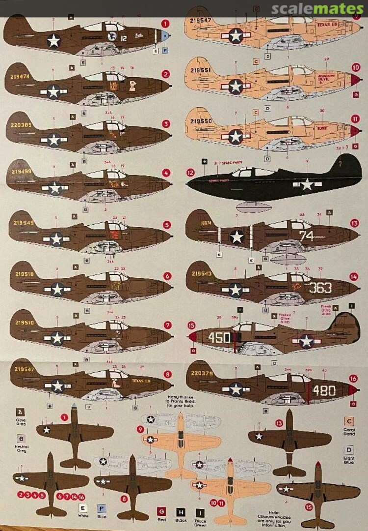 Contents P-39 Airacobra Over the Central Pacific 72115 DK Decals