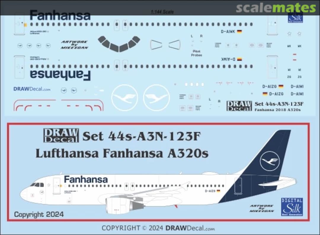 Boxart Lufthansa Fanhansa A320s 2018 Scheme 44-A3N-123F Draw Decal