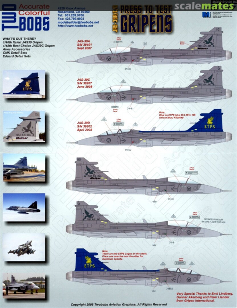 Boxart Press to Test Gripens 48-177 TwoBobs Aviation Graphics