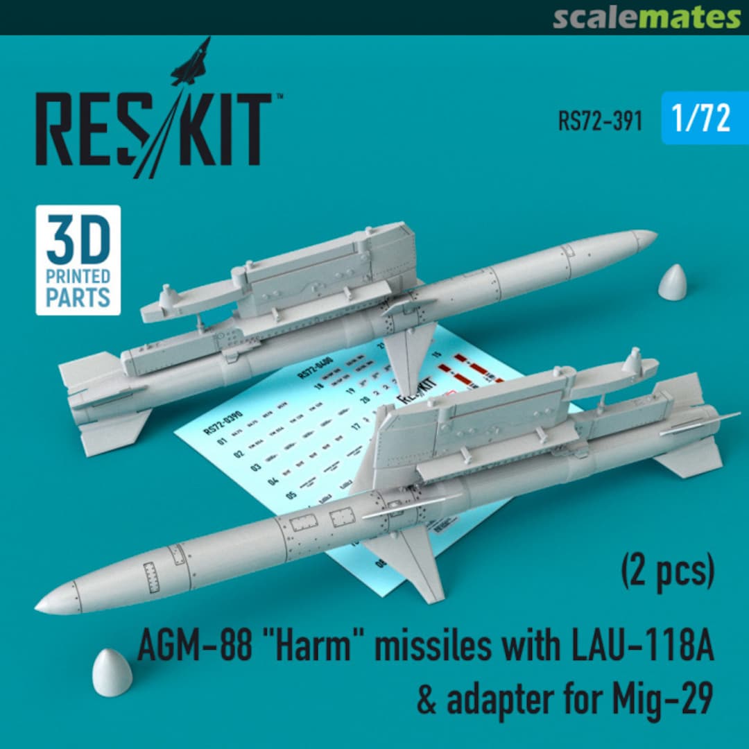 Boxart AGM-88 "Harm" missiles with LAU-118 & adapter for Mikoyan MiG-29 RS72-391 ResKit