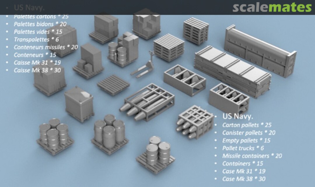 Boxart Assortment of US Navy Pallets and Accessories - 3D printed (150 pcs) 3D700202 L'Arsenal