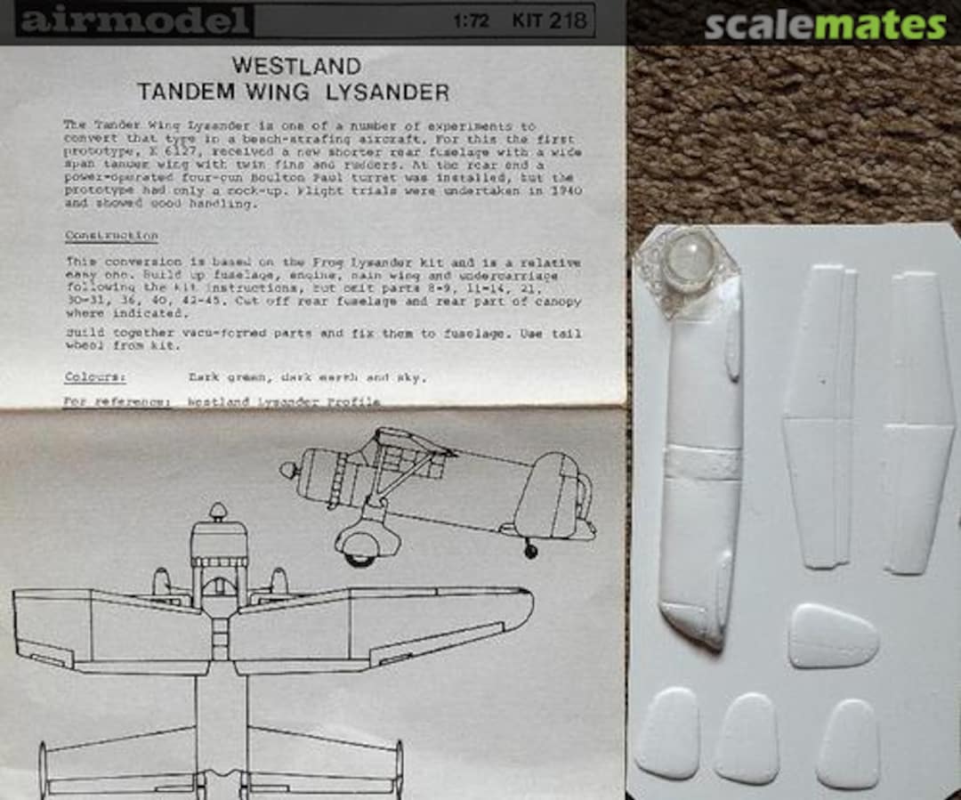 Boxart Westland Tandem Wing Lysander AM-218 Airmodel