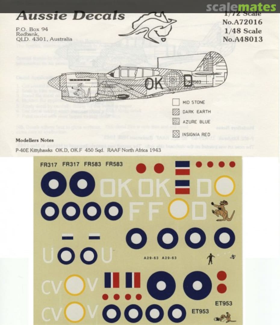 Boxart P-40E Kittyhawk A72016 Aussie Decals