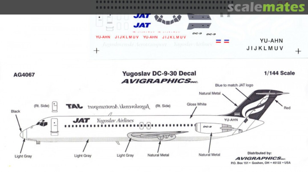 Boxart Yugoslav DC-9-30 Decal AG4067 Avigraphics