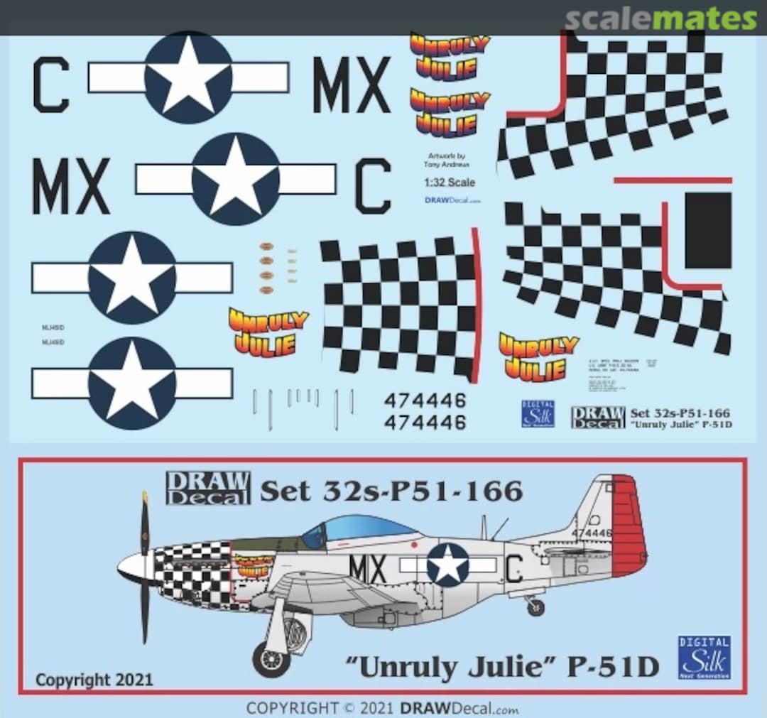 Boxart “Unruly Julie” P-51D 32-P51-166 Draw Decal