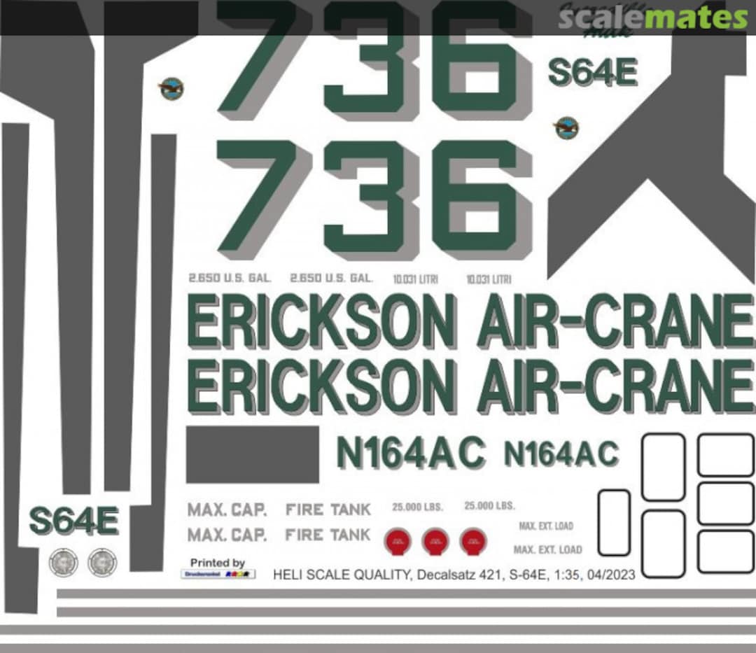 Boxart S-64E - Erickson Air-Crane - N164AC Decal 421 Heli Scale Quality