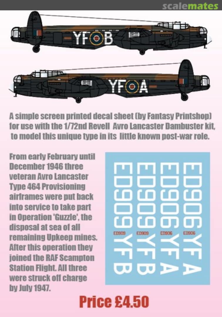 Boxart Post-War Lancaster Operation 'Guzzle' decals FSD72012 Freightdog Models