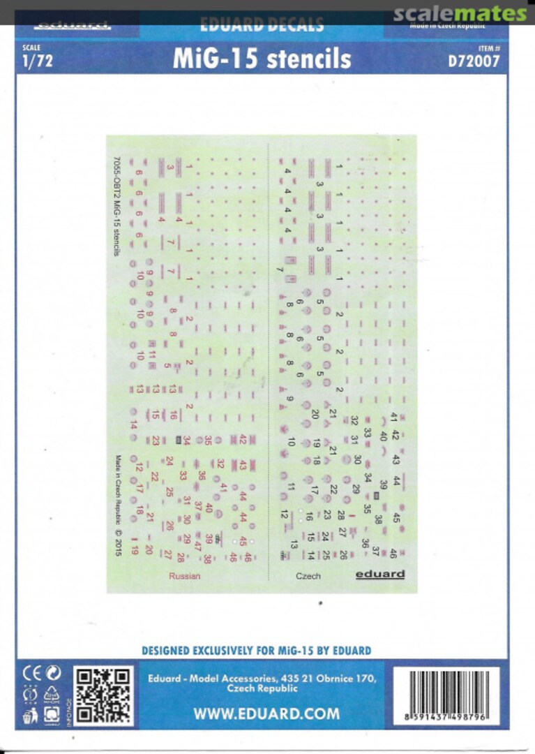 Boxart MiG-15 stencils D72007 Eduard