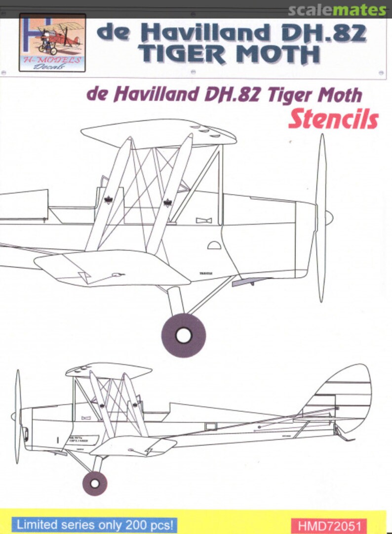 Boxart de Havilland DH.82 Tiger Moth Stencils HMD72051 H-Models Decals