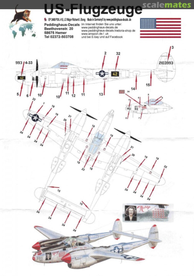 Boxart P38J-15-LO Richard Bong EP 2467 Peddinghaus-Decals