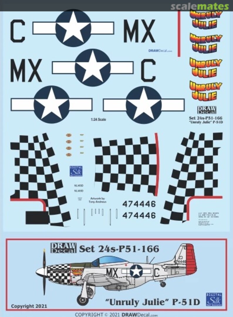 Boxart “Unruly Julie” P-51D 24-P51-166 Draw Decal