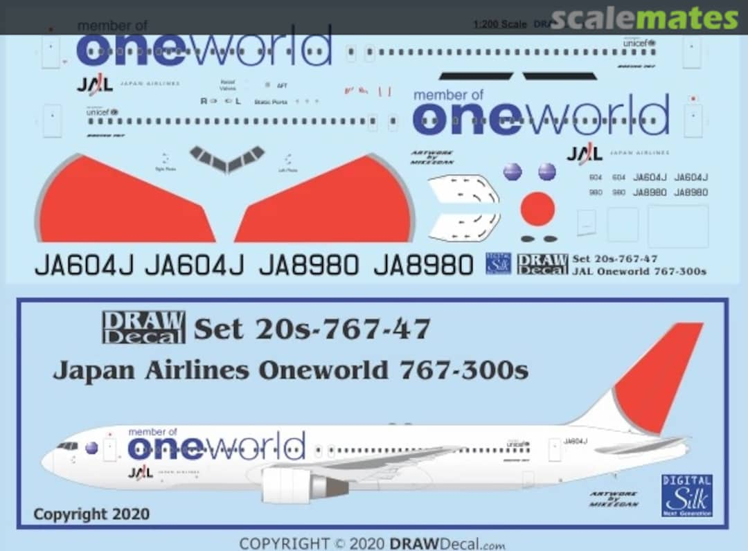 Boxart Japan Airlines Oneworld 767-300s 20-767-47 Draw Decal