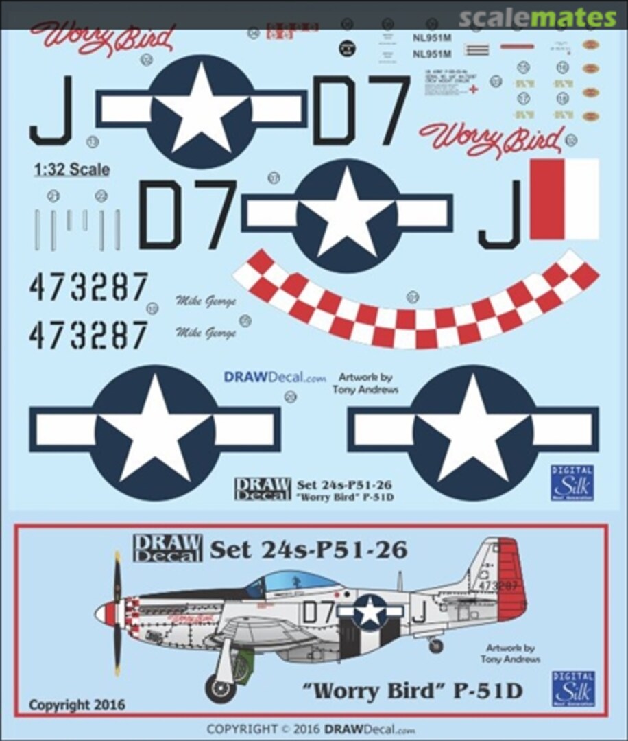 Boxart P-51D "Worry Bird" 24-P51-26 Draw Decal