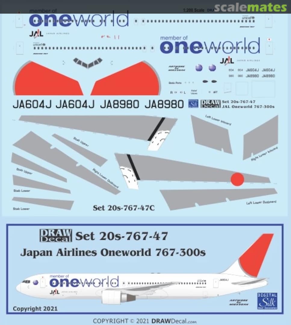 Boxart Japan Airlines Oneworld 767-300s 20-767-47C Draw Decal