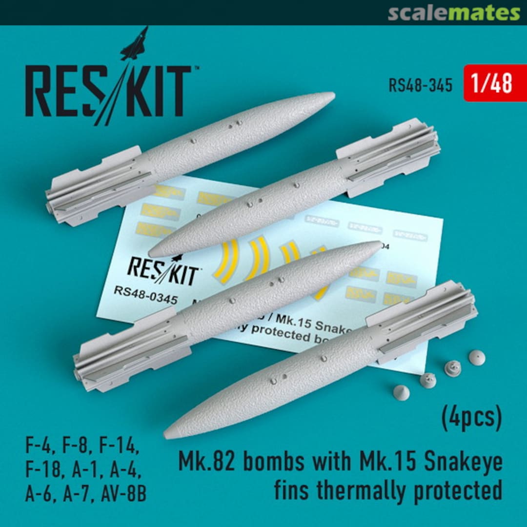 Boxart Mk.82 bomb with Mk.15 Snakeye fins thermally protected (4pcs)(F-4, F-8, F-14 F-18, A-1, A-4, A-6, A-7, AV-8B) RS48-0345 ResKit