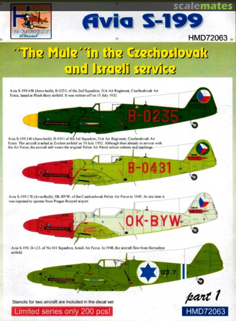 Boxart Avia S-199 HMD72063 H-Models Decals