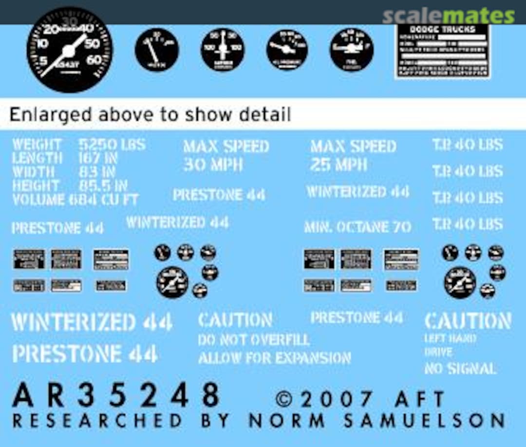 Boxart Dodge 3/4 ton truck instruments, placards and stencils AR35248 Archer