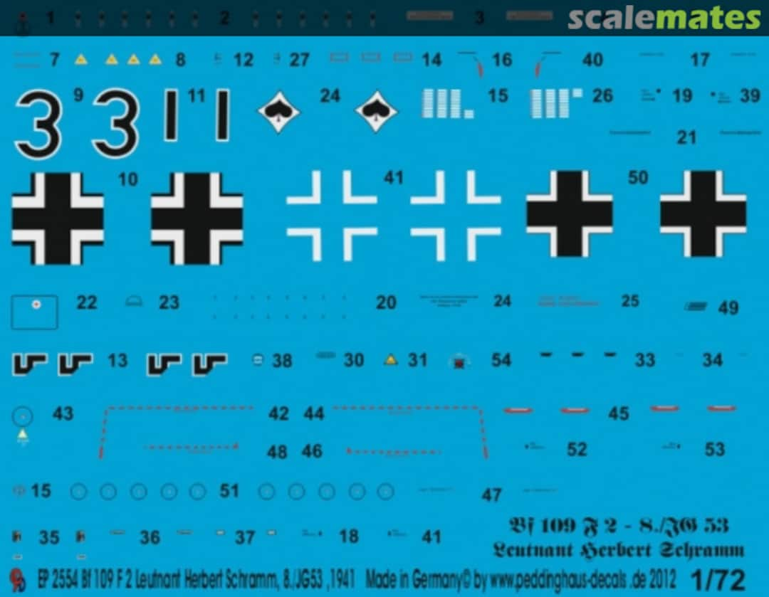 Boxart Bf 109 F 2 Leutnant Herbert Schramm, 8./JG 53, Russland 1941 EP 2554 Peddinghaus-Decals