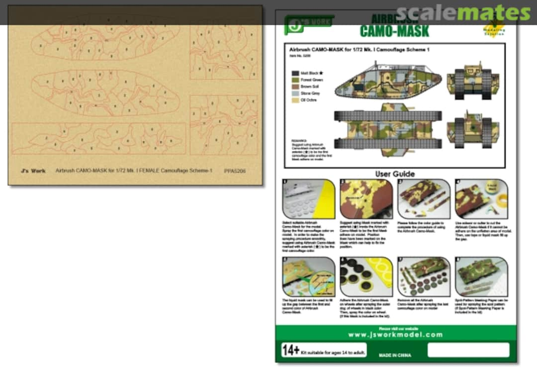 Boxart Airbrush CAMO-MASK for Mk. I Camouflage Scheme 1 PPA5206 J's Work