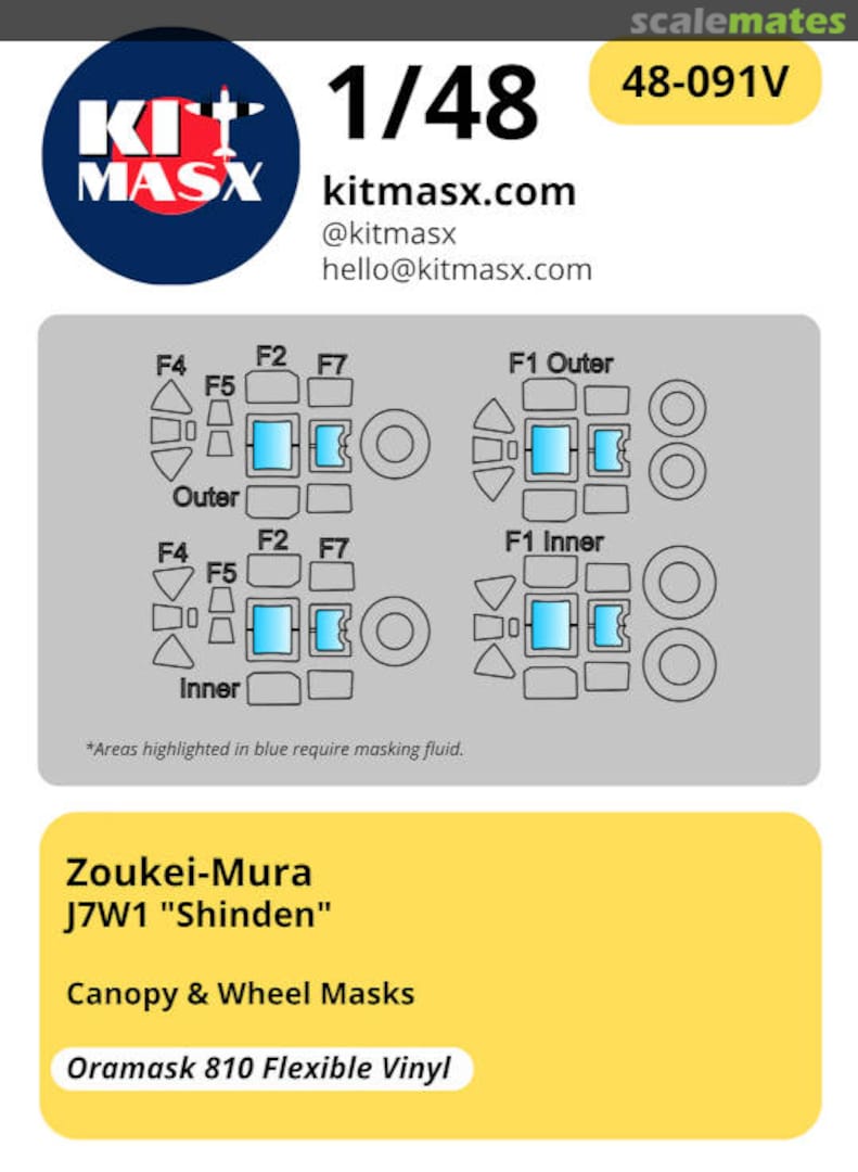 Boxart J7W1 "Shinden" Canopy & Wheel Masks 48-091V Kit Masx