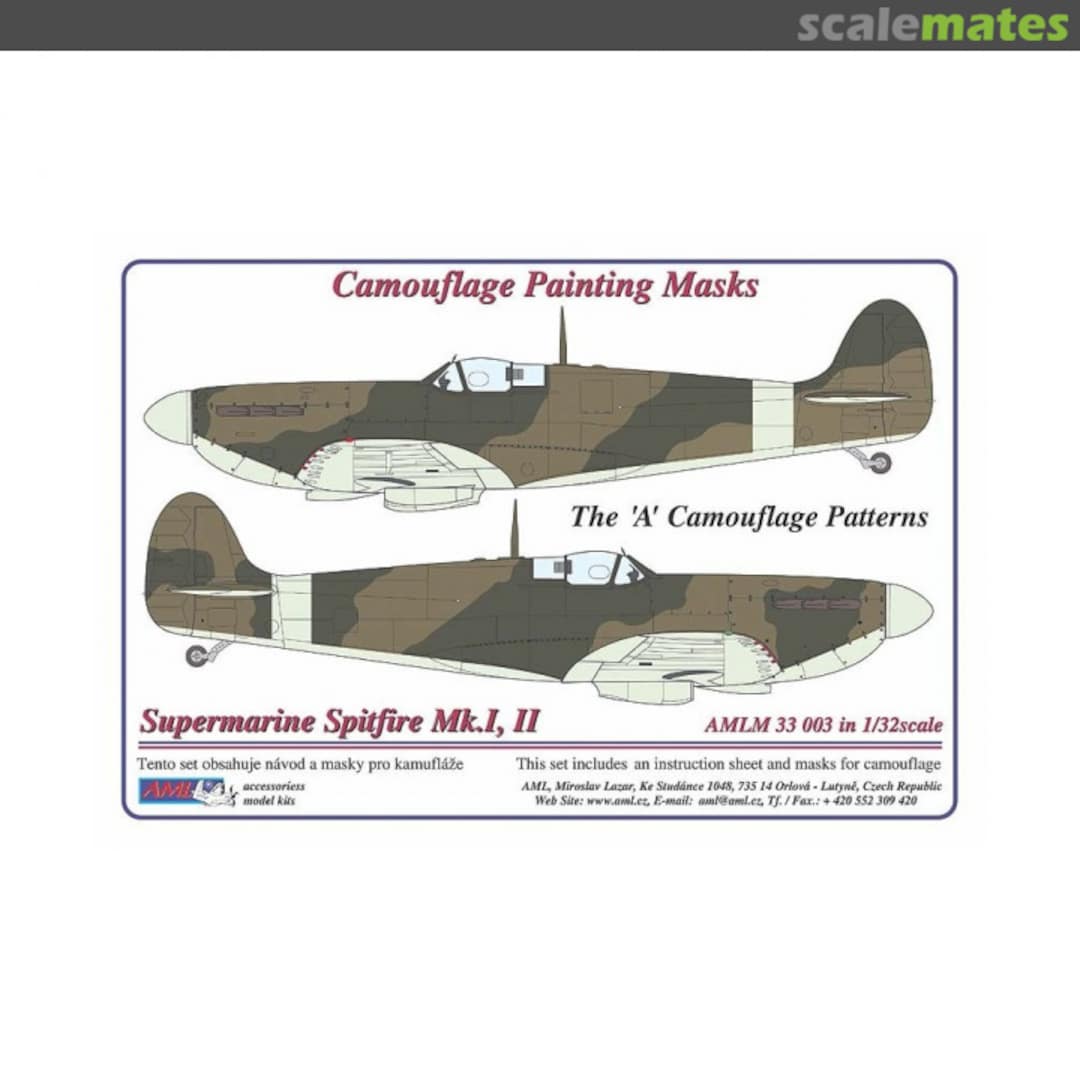 Boxart Supermarine Spitfire Mk.I/II Camouflage Masks A Patter AMLM33003 AML