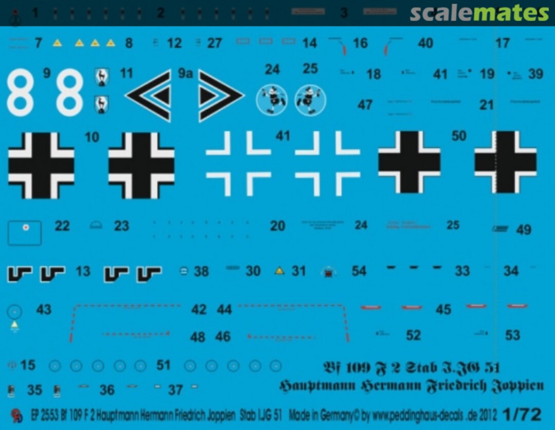 Boxart Bf 109 F 2 Hauptmann Hermann Friedrich Joppien, Stab I / JG 51, Russland 1941 EP 2553 Peddinghaus-Decals