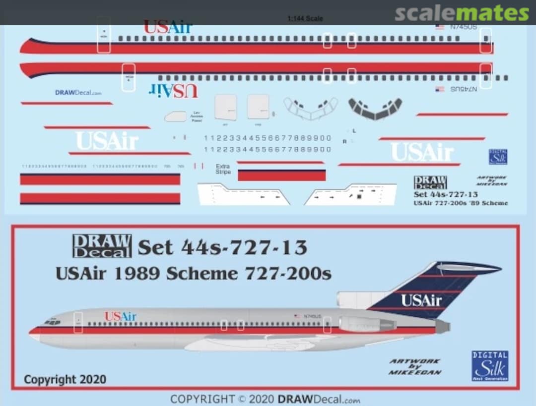 Boxart USAir 1989 Scheme 727-200s 44-727-13 Draw Decal