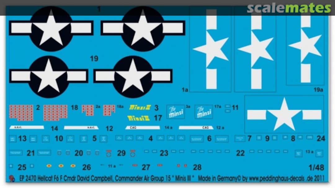 Boxart Hellcat F6F Cmdr. David Canpbell, Commander Air Group 15 " Minsi III" EP 2470 Peddinghaus-Decals