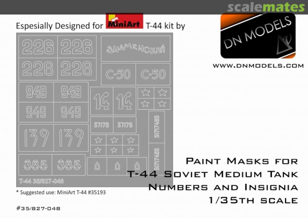 Boxart Paint Masks Set for T-44 Soviet Medium Tank 1/35 35/827-048 DN Models