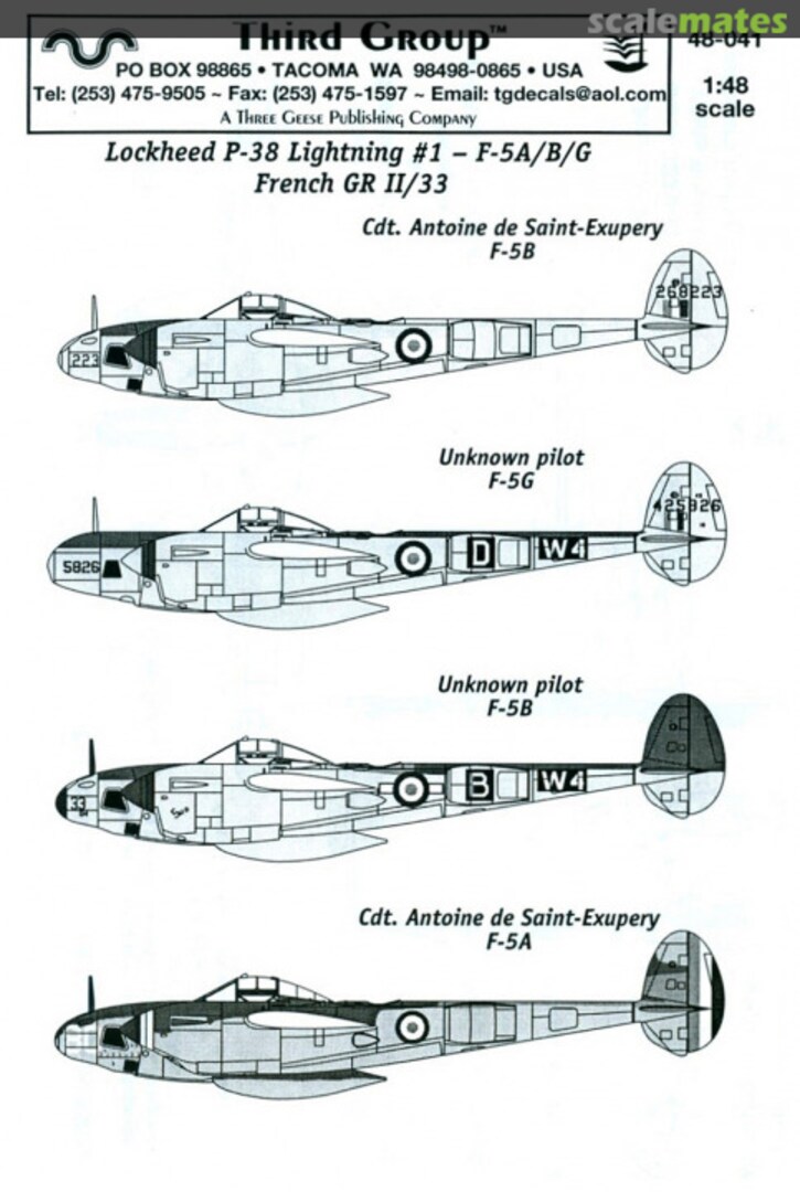 Boxart Lockheed P-38 Lightning #1 48-041 Third Group Decals